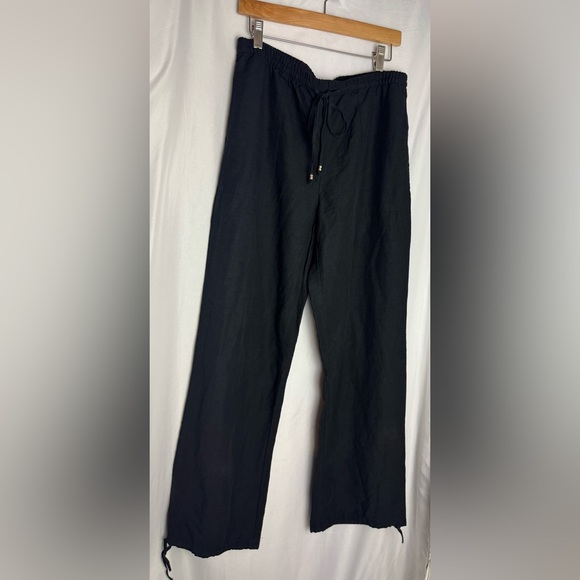 H&M linen blend Lin melange Black Drawstring Pants wide leg pockets Medium - Picture 1 of 6